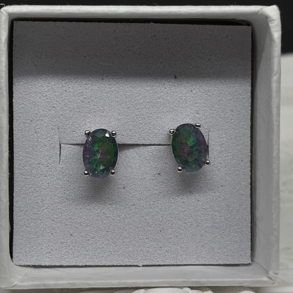 925 Sterling Silver 1c Oval Cut Genuine Mystic Topaz Post Earrings quiet luxury